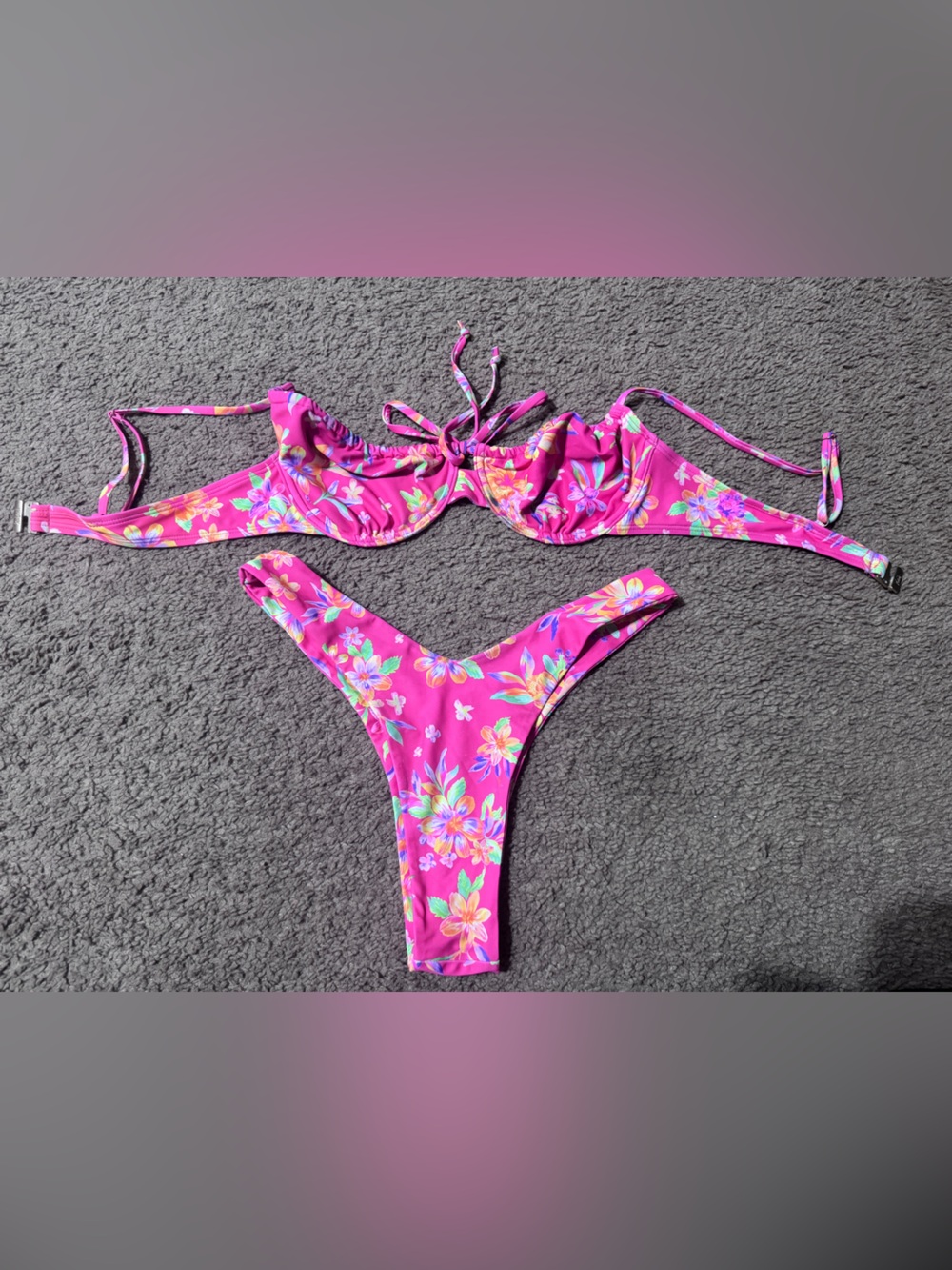 Kulani Kinis Bright Pink Floral Two-Piece Girls' Swim Set